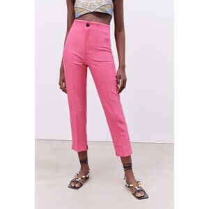 Pink Zara High-Waisted Slim Fit Cropped Pants (NWT)